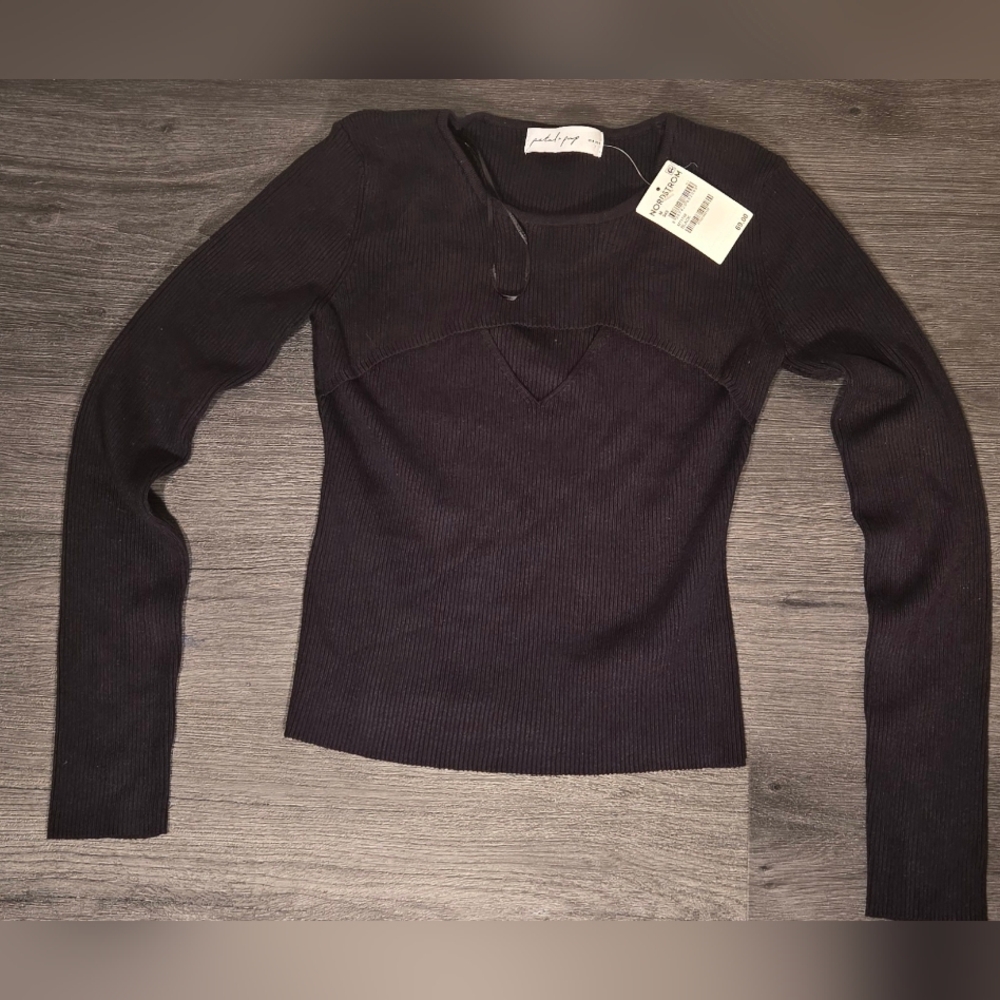 PETAL AND‎ PUP Black Long Sleeve Ribbed Top